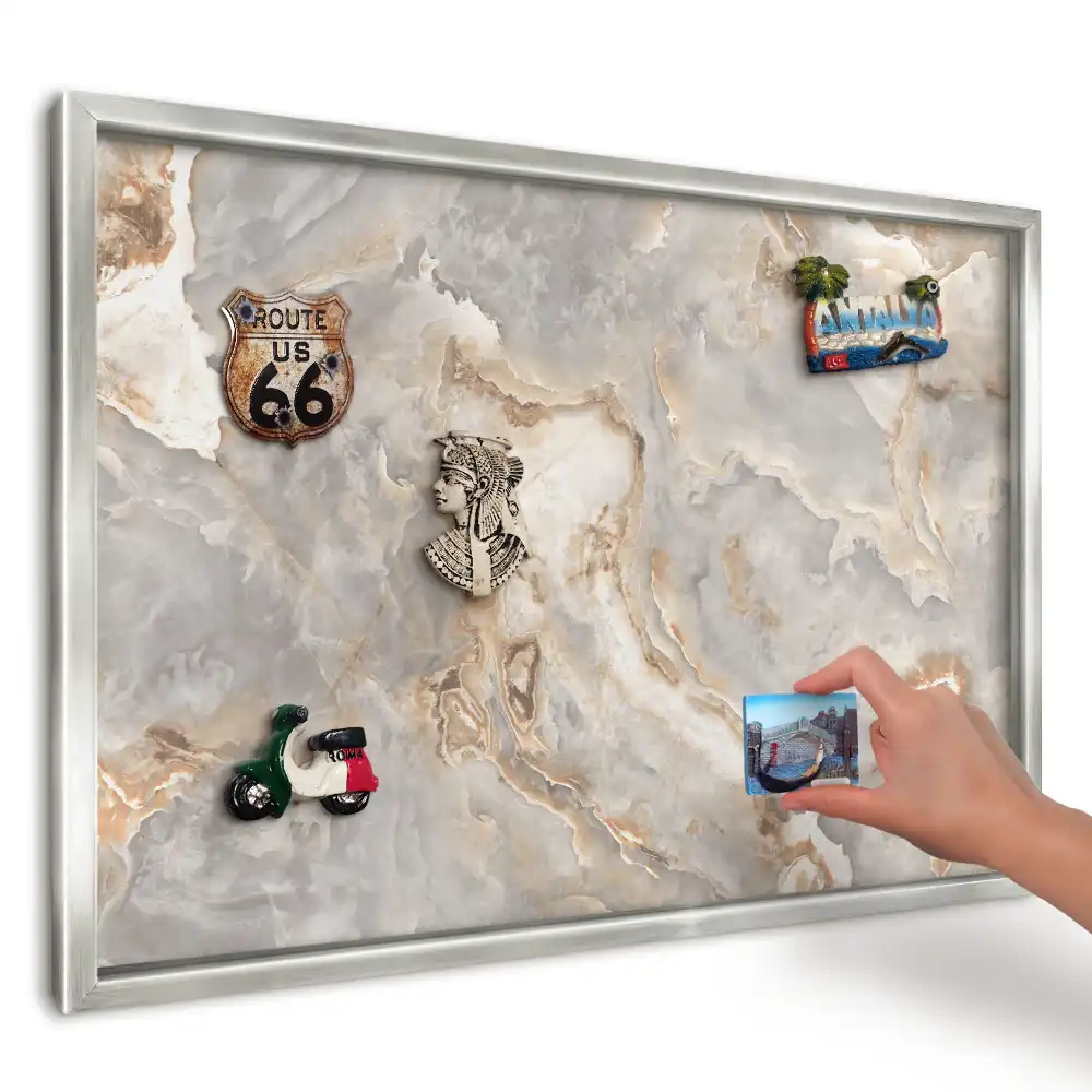 Panou magnetic înrămat cu design abstract bej și gri