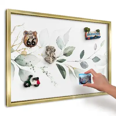 Tablă magnetică imprimată de perete Frunze de acuarelă verde-gri