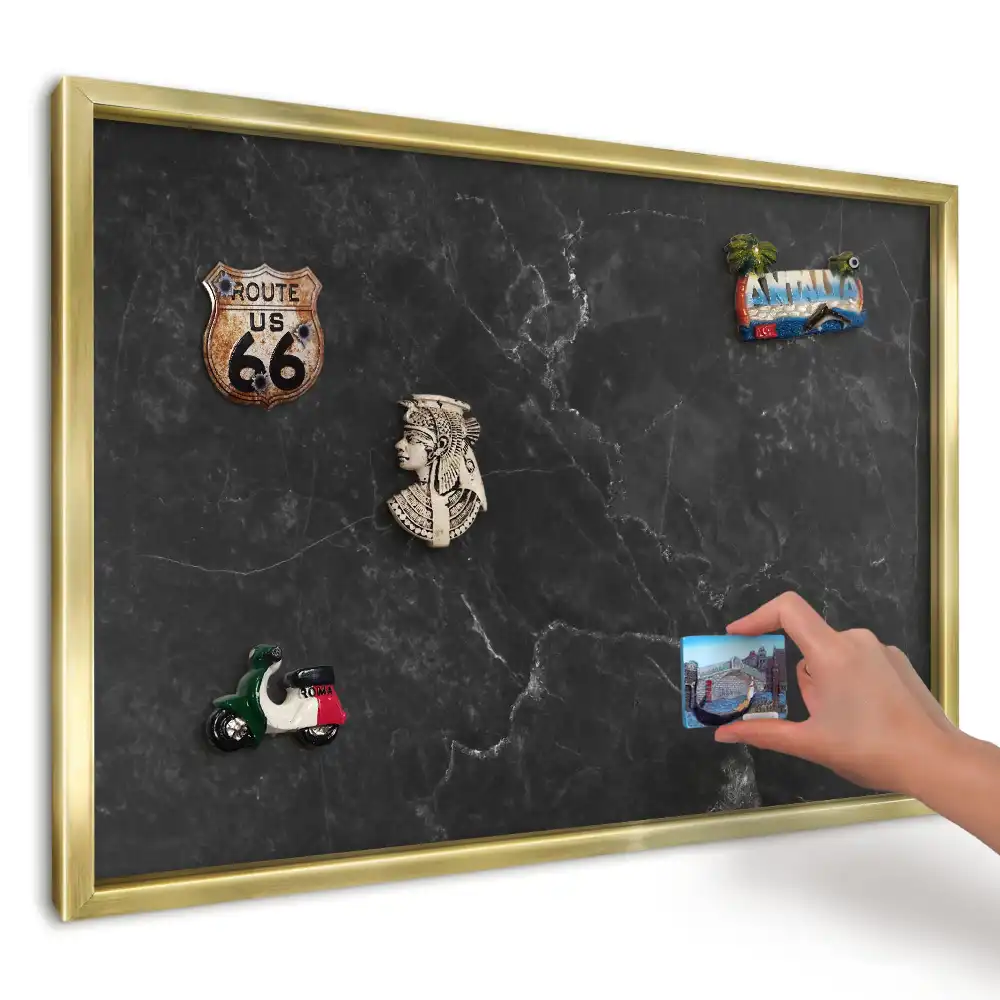 Panou din tablă pentru colecția de magneți Textură neagră, vene albe
