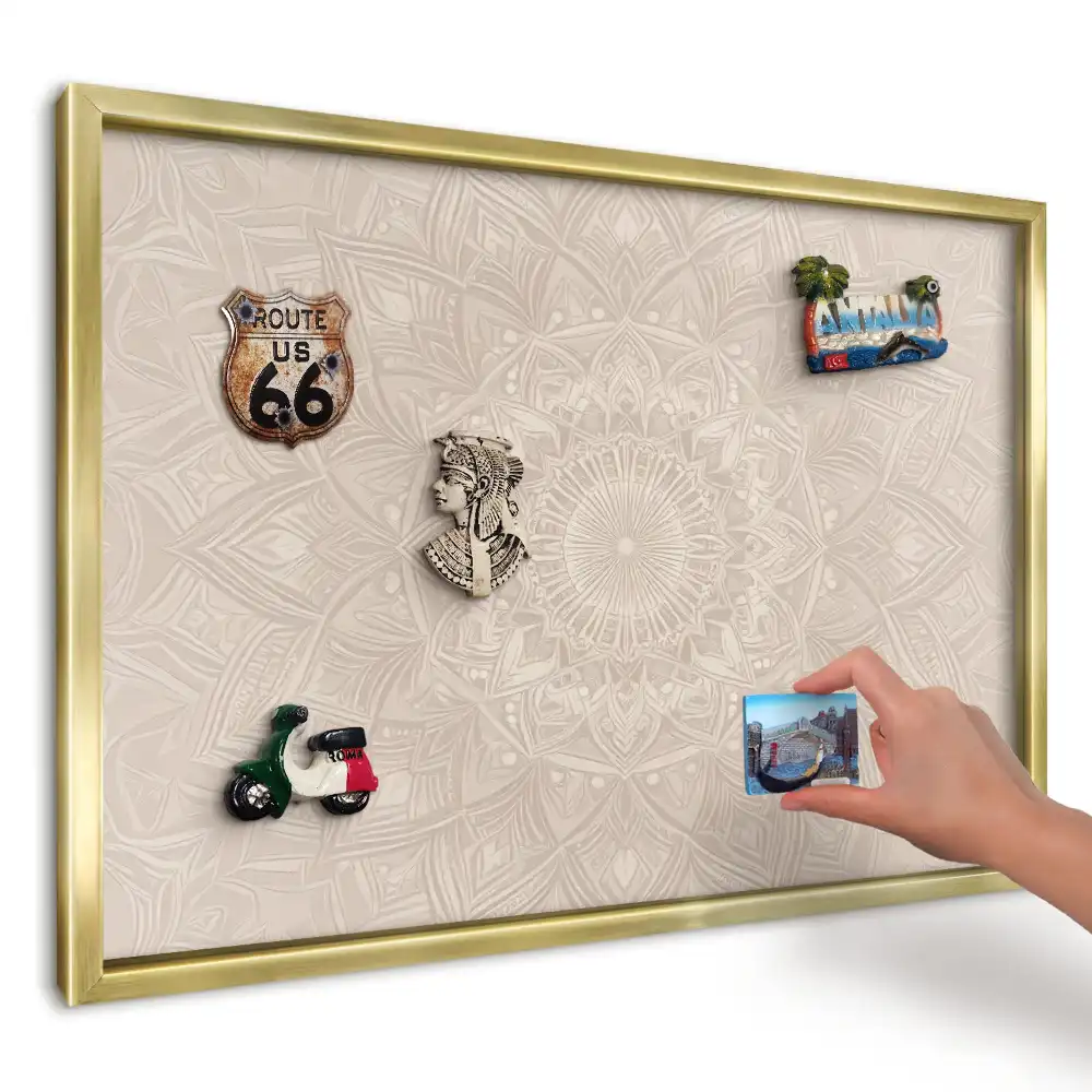 Tablă magnetică imprimată de perete Geometrie mandala crem