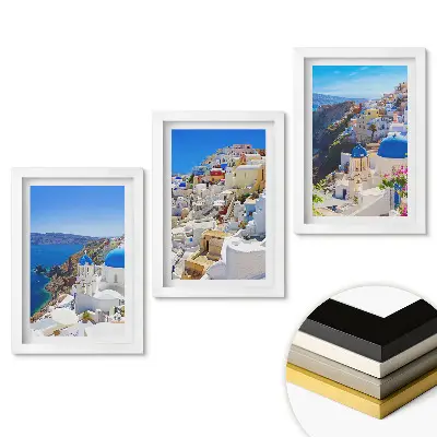 Set tablouri pentru living cu peisaje din insula Santorini sub soare