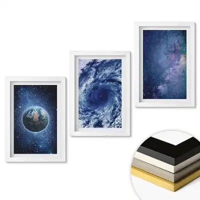 Set de tablouri pentru living cu tematică spațiu, uragan și galaxie