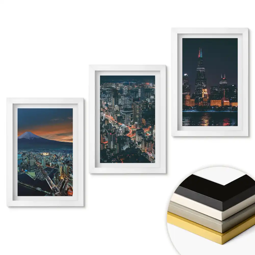 Set de 3 tablouri pentru dormitor cu vederi nocturne uimitoare ale orașelor