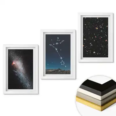 Set de tablouri pentru living cu constelații stelare și galaxii pe timp de noapte