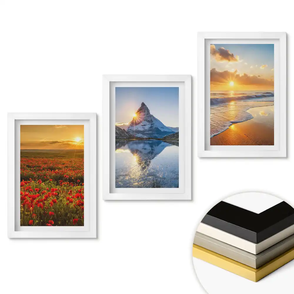 Set de tablouri pentru living cu peisaje naturale la diferite momente ale zilei