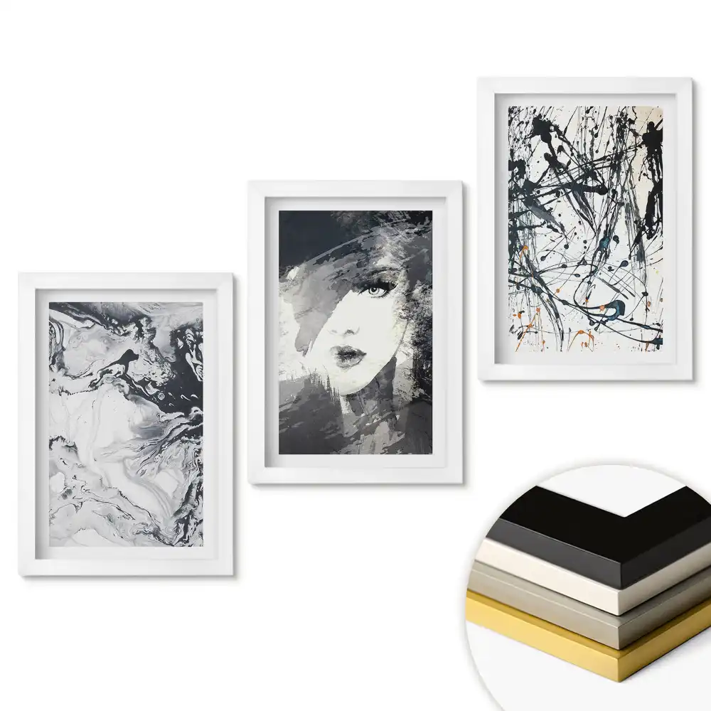 Set tablouri pentru living Frumusețe abstractă în tonuri monocromatice