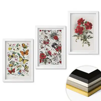 Set 3 tablouri pentru dormitor cu flori și fluturi