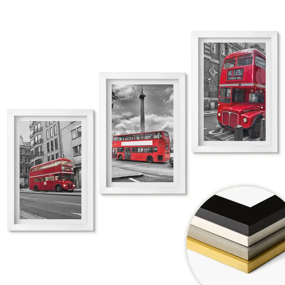 Set de 3 tablouri pentru dormitor cu autobuze roșii în Londra