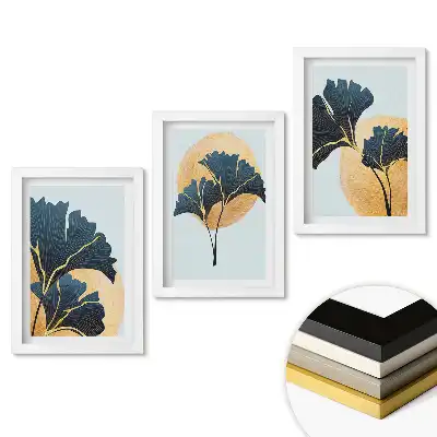 Set de tablouri pentru living cu model elegant de frunze pe fundal pastelat