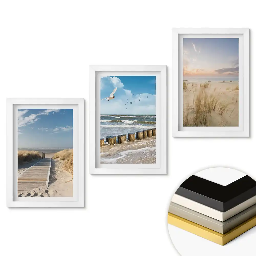 Set tablouri pentru living cu plaje liniștite și priveliști la mare