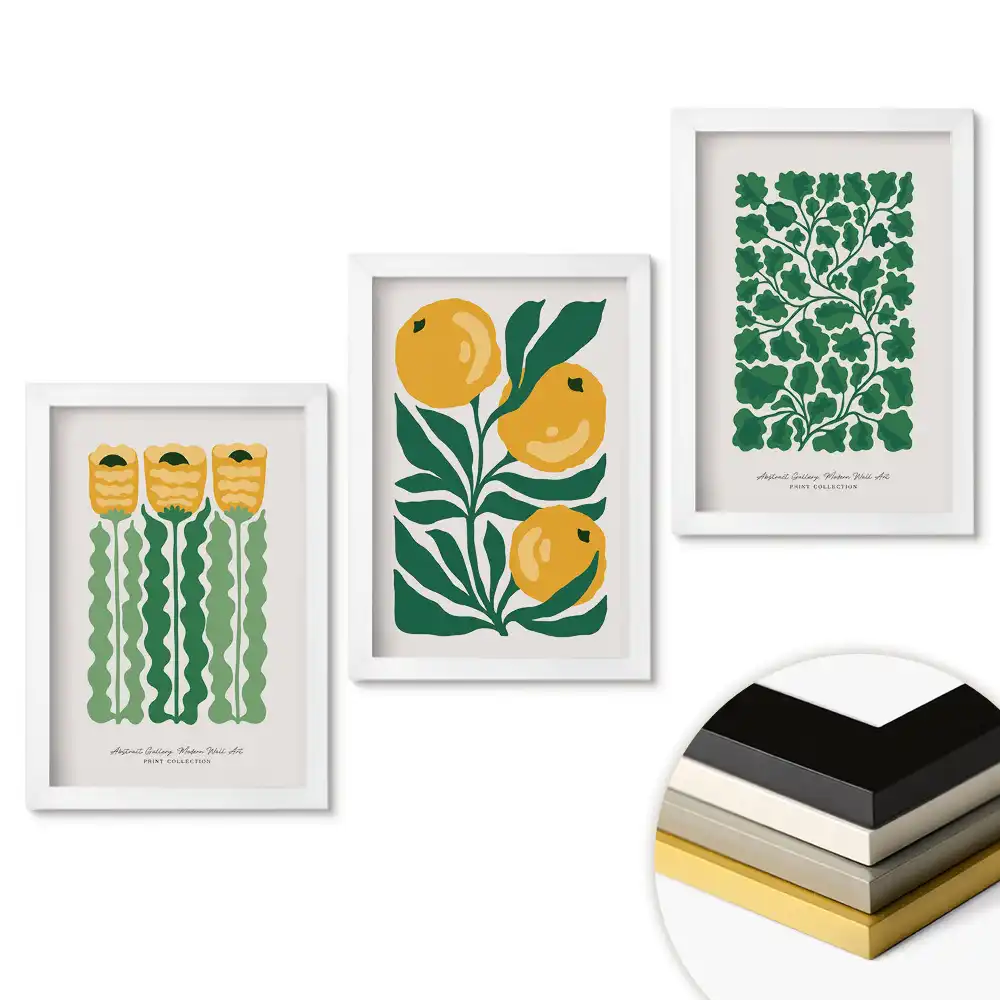 Set de tablouri pentru living cu modele de plante colorate