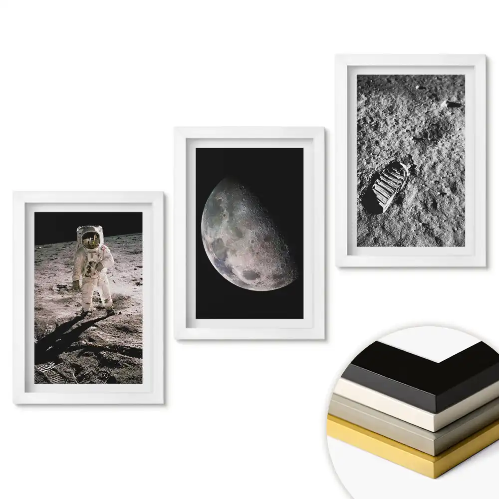 Set 3 tablouri pentru dormitor cu tema Aterizarea pe Lună Istorie și Descoperiri