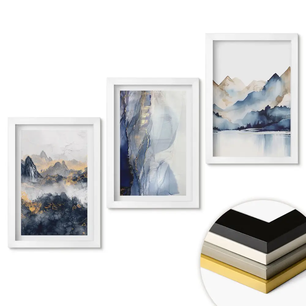 Set de 3 tablouri pentru dormitor cu peisaje montane în culori delicate