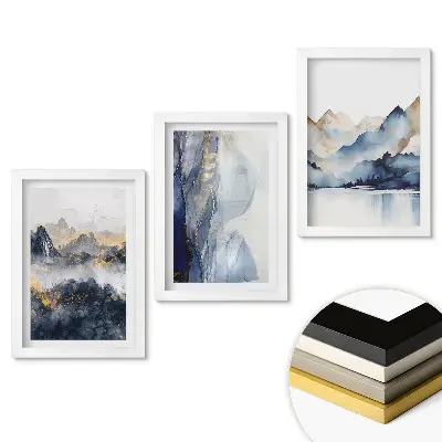 Set de 3 tablouri pentru dormitor cu peisaje montane în culori delicate