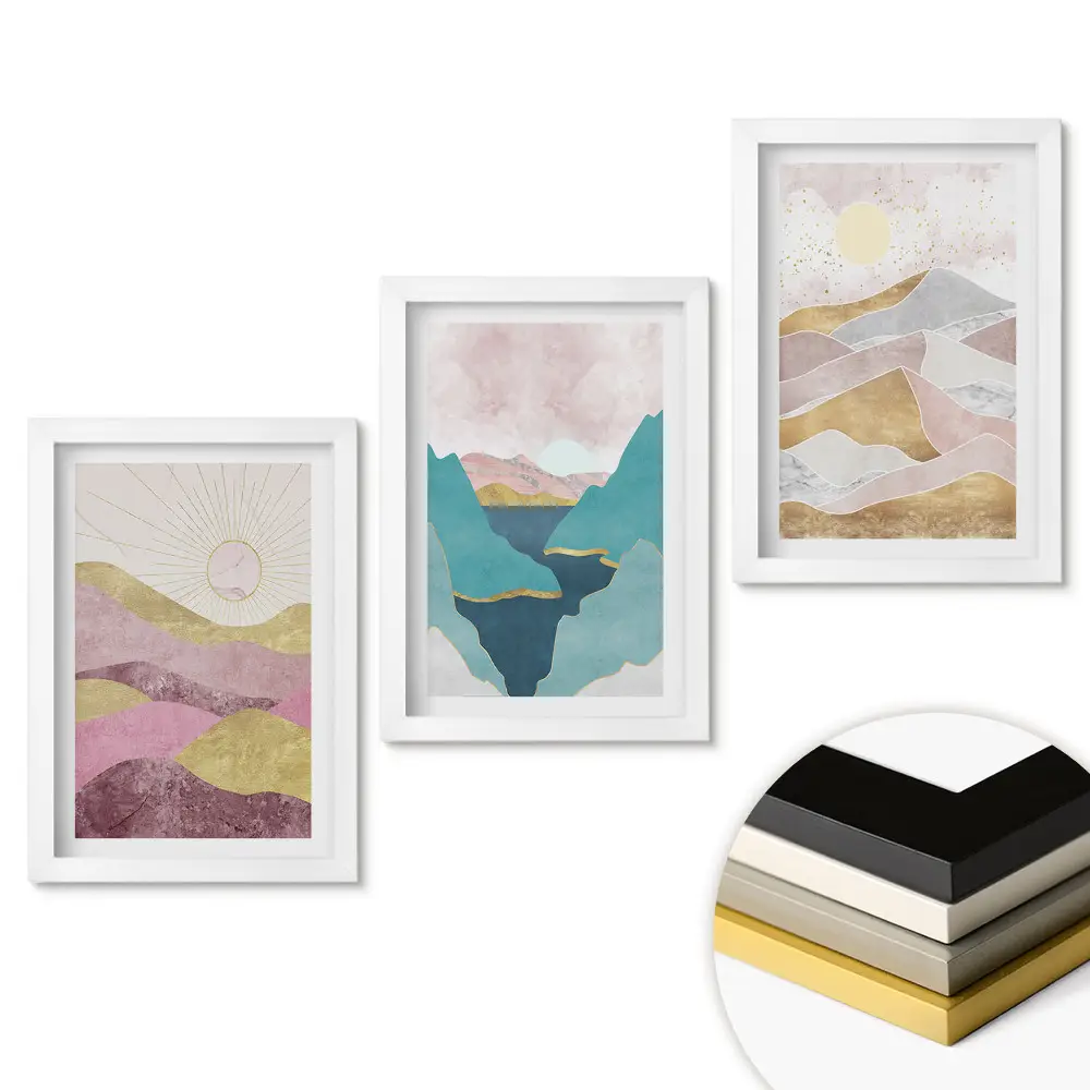 Set de 3 tablouri pentru dormitor cu peisaje abstracte în culori pastelate