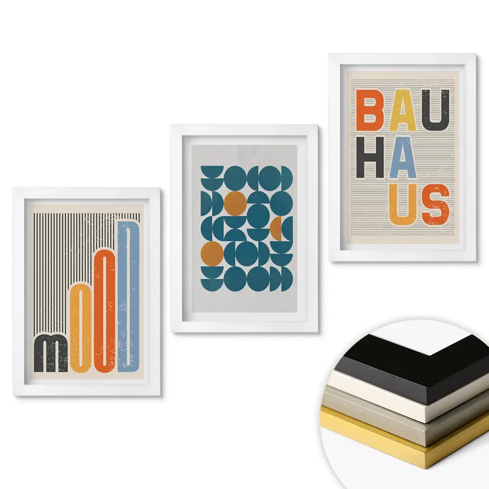 Set 3 tablouri pentru dormitor cu grafică modernă în stil Bauhaus