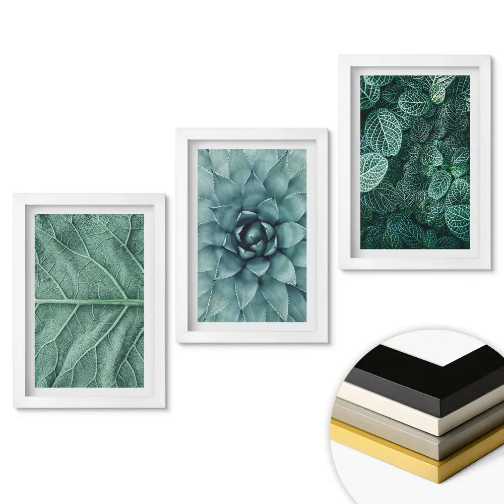 Set 3 tablouri pentru dormitor cu design natura verde in detaliu