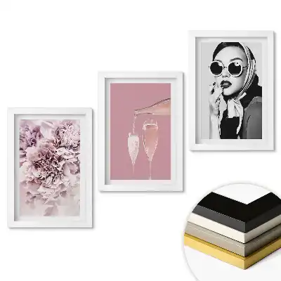 Set de 3 tablouri pentru dormitor cu design elegant în nuanțe de roz și negru