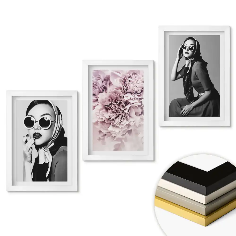 Set de tablouri pentru living cu portrete elegante și accente florale