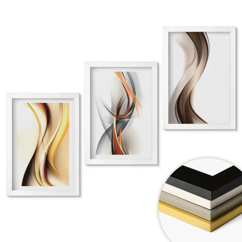 Set de tablouri pentru living cu valuri abstracte în culori calde