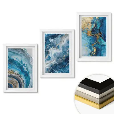 Set tablouri pentru living Abstracțiuni albastre cu accente aurii