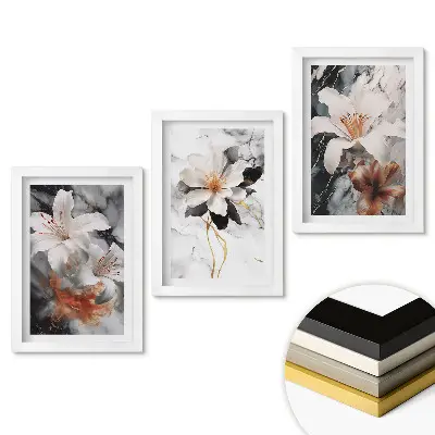 Set de 3 tablouri pentru dormitor cu design floral pe fundal de marmură