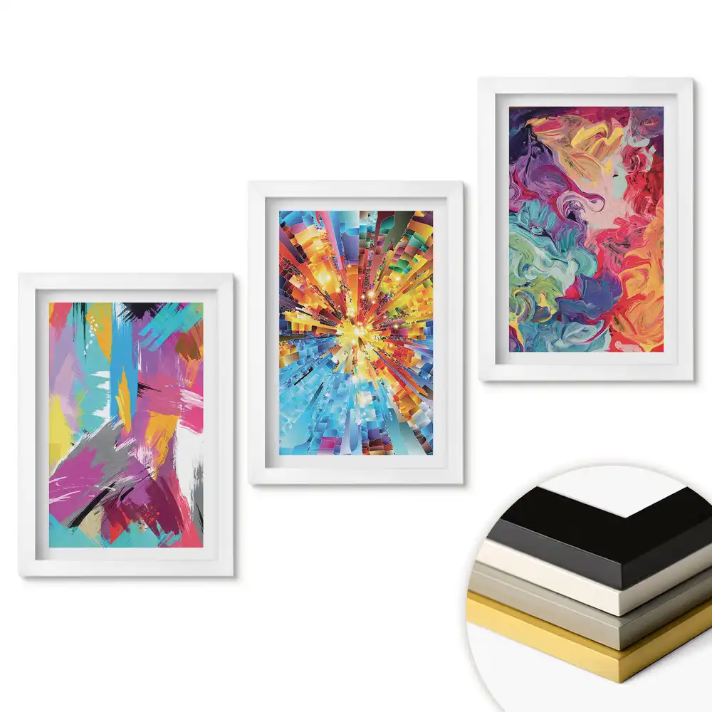 Set de tablouri pentru living Explozii colorate de artă abstractă