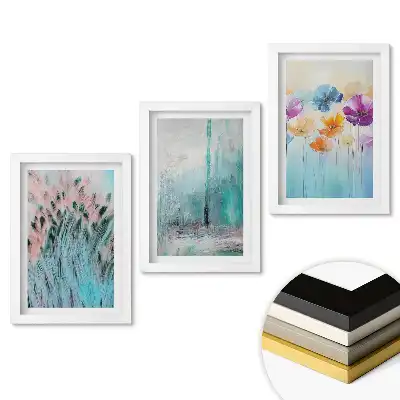 Set de tablouri pentru living cu abstracțiuni colorate și motive florale