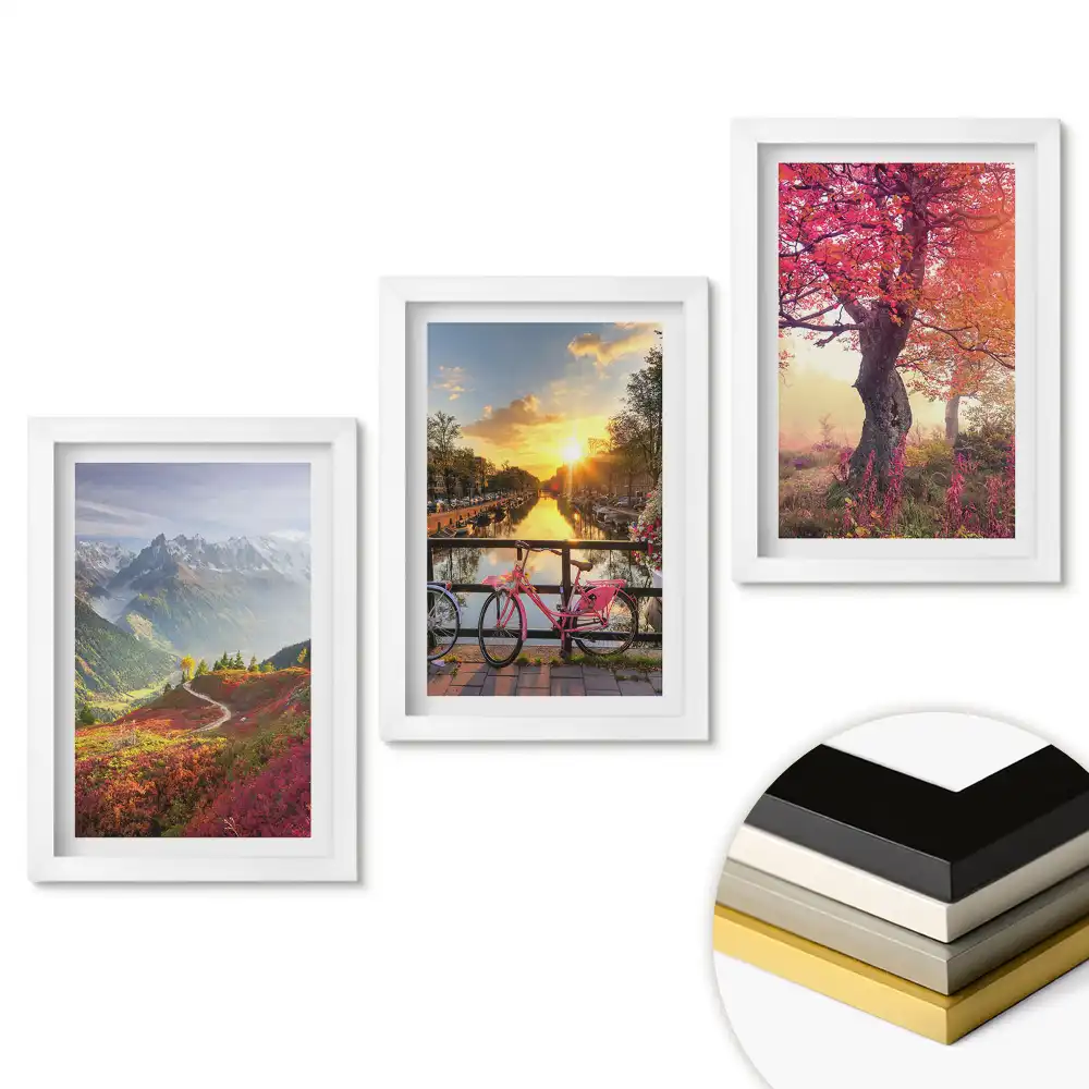 Set 3 tablouri cu peisaje naturale uimitoare în rame