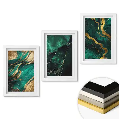 Set 3 tablouri pentru dormitor cu accente aurii pe fundal verde