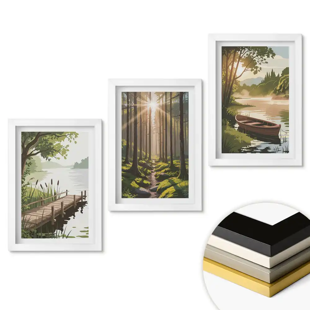 Set 3 tablouri pentru dormitor Liniștea naturii lângă apă
