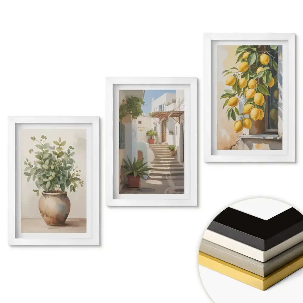 Set tablouri pentru living Flori și lămâi într-un cadru pitoresc