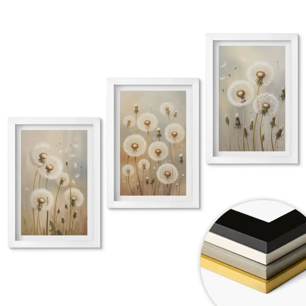 Set tablouri pentru living Păpădii delicate în nuanțe pastelate