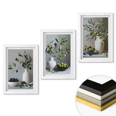 Set de 3 tablouri pentru dormitor cu design minimalist și motive cu măsline