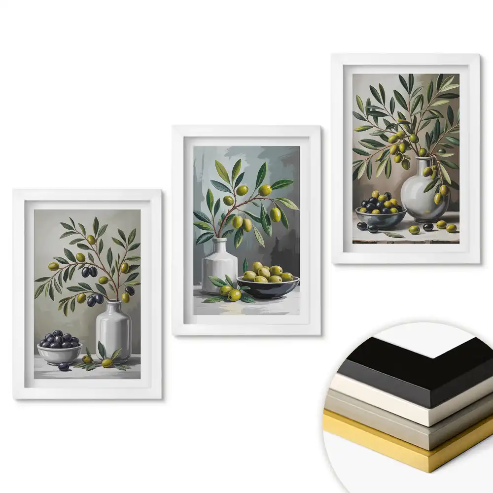Set de 3 tablouri pentru dormitor cu design inspirat din măsline în stil clasic