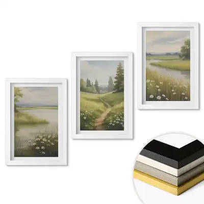 Set 3 tablouri pentru dormitor cu peisaje naturale în nuanțe delicate