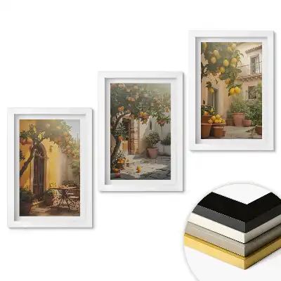Set 3 tablouri pentru dormitor cu fructe la soare sub copac