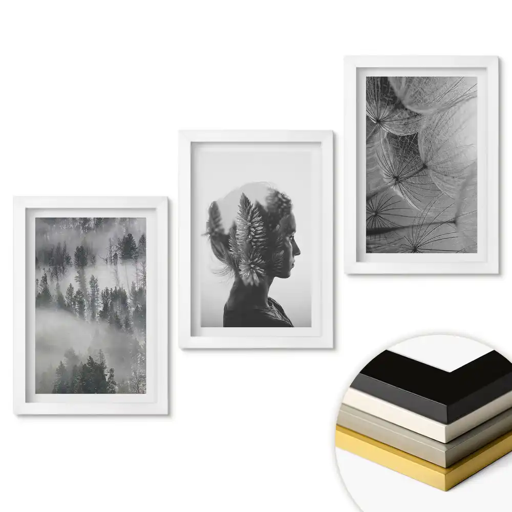 Set de tablouri pentru living cu tematică despre natură în stil minimalist