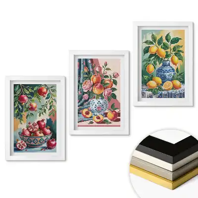 Set de tablouri pentru living cu grafică colorată reprezentând fructe