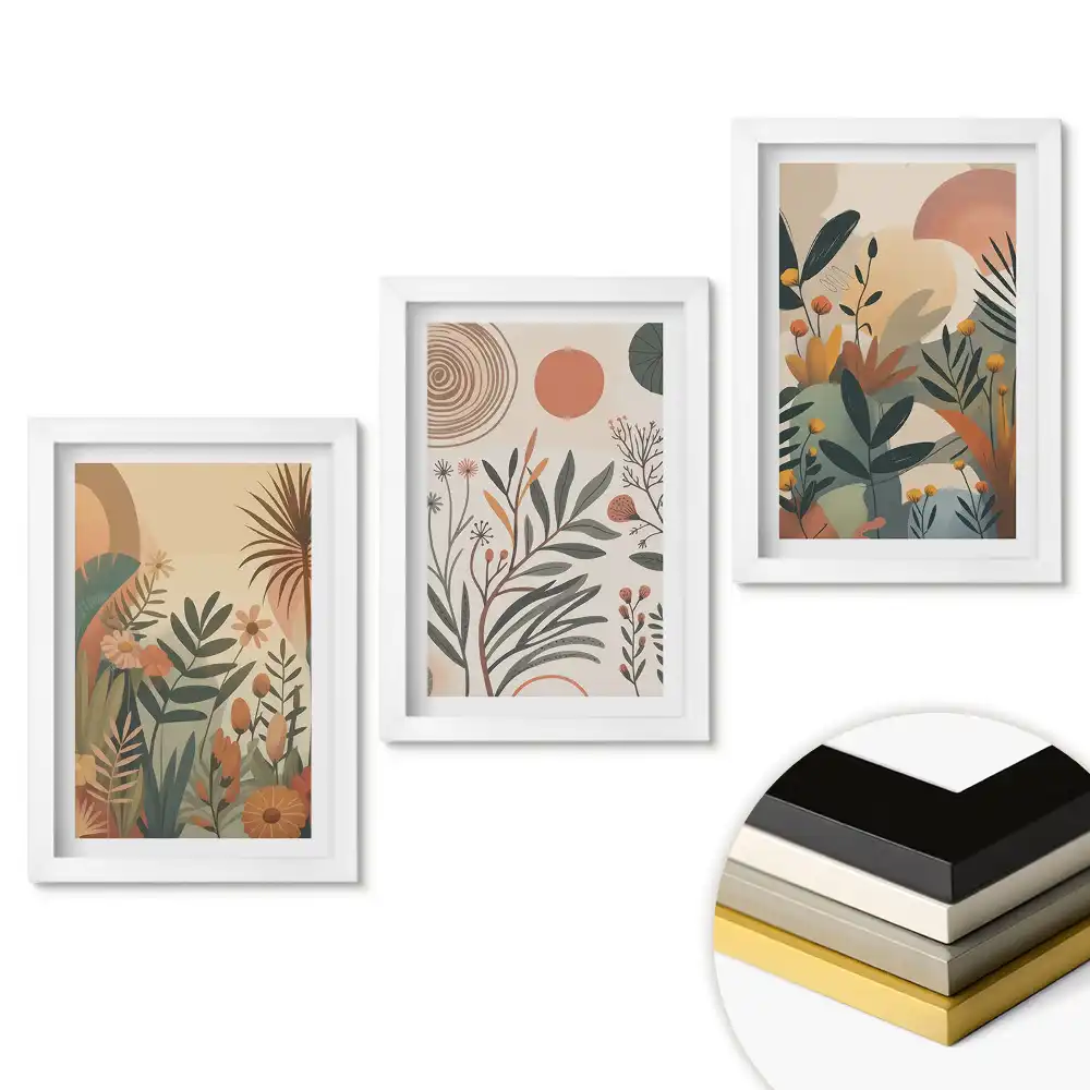 Set tablouri pentru living cu compoziții florale în nuanțe pastelate