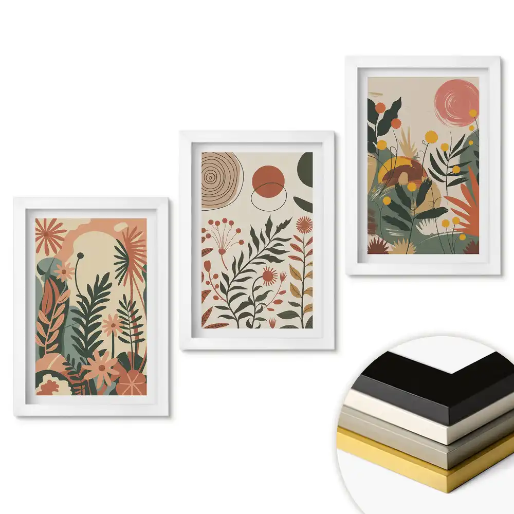 Set 3 tablouri pentru dormitor cu motive florale în stil minimalist