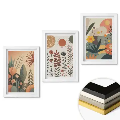 Set de tablouri pentru living cu plante și flori colorate