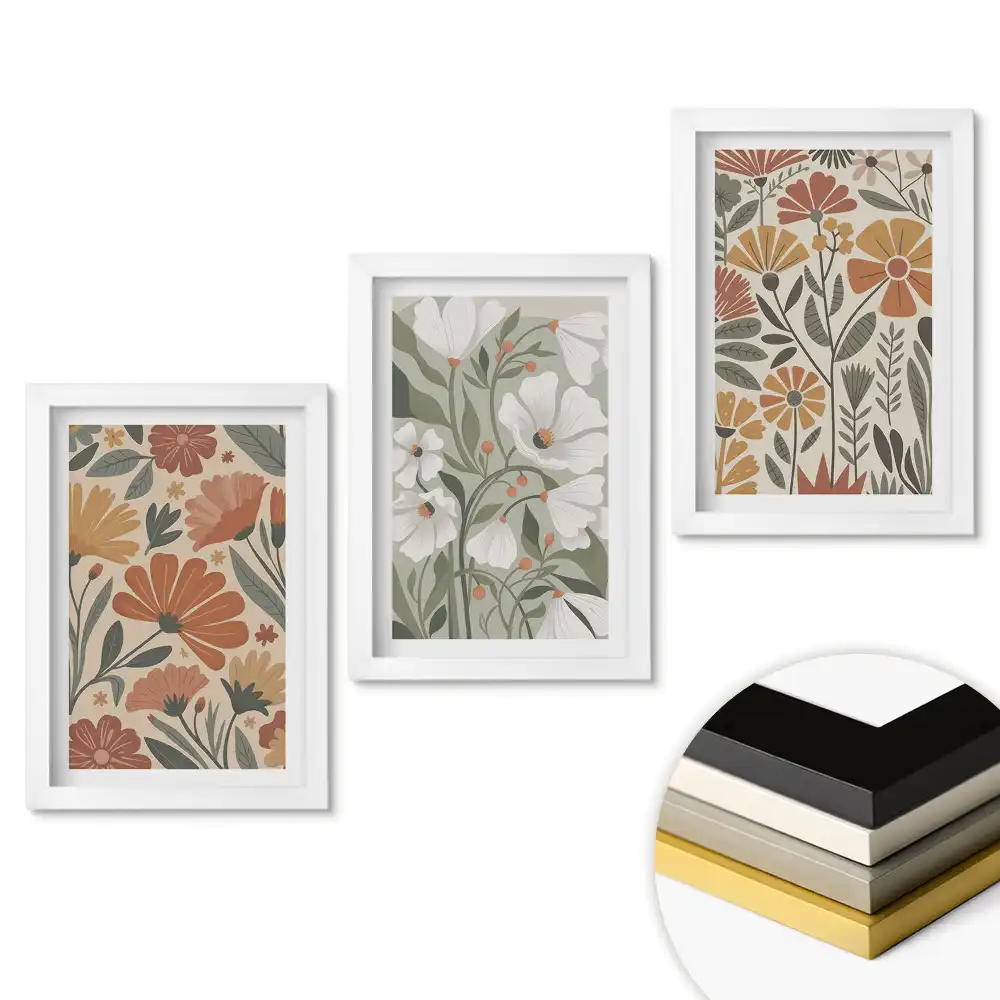Set de 3 tablouri pentru dormitor cu compoziții florale în nuanțe pastelate