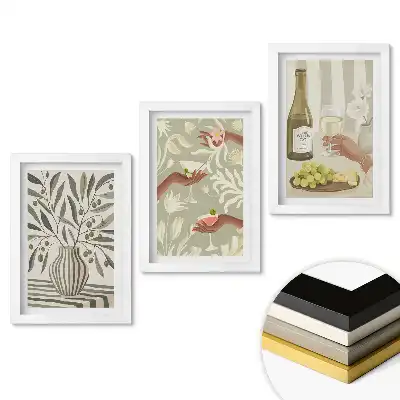 Set tablouri pentru living cu motive florale, vin și stil de viață relaxant