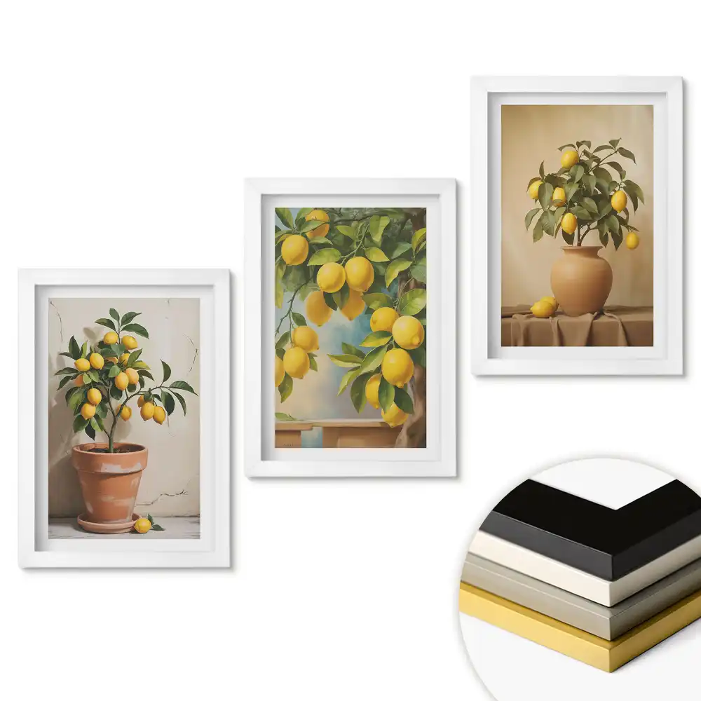 Set tablouri pentru living cu aranjamente florale de lămâi