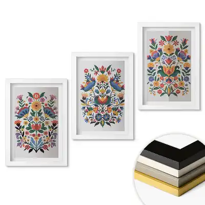 Set de 3 tablouri pentru dormitor cu motive florale în stil popular