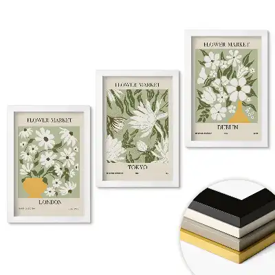 Set de tablouri pentru living cu piețe de flori din orașele lumii