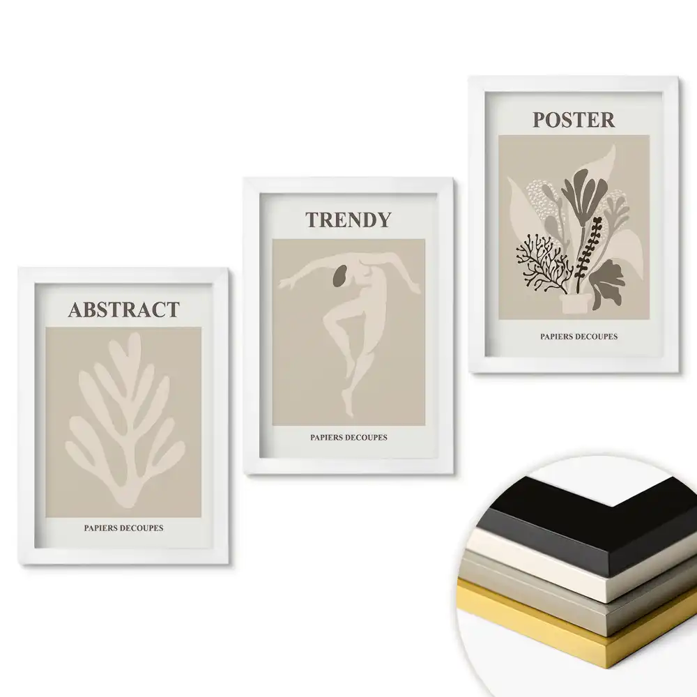 Set de 3 tablouri pentru dormitor cu grafică modernă în culori discrete