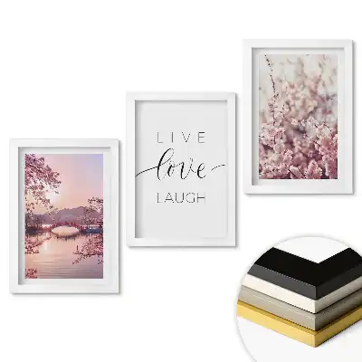 Set de tablouri pentru living cu flori și mesaj motivațional