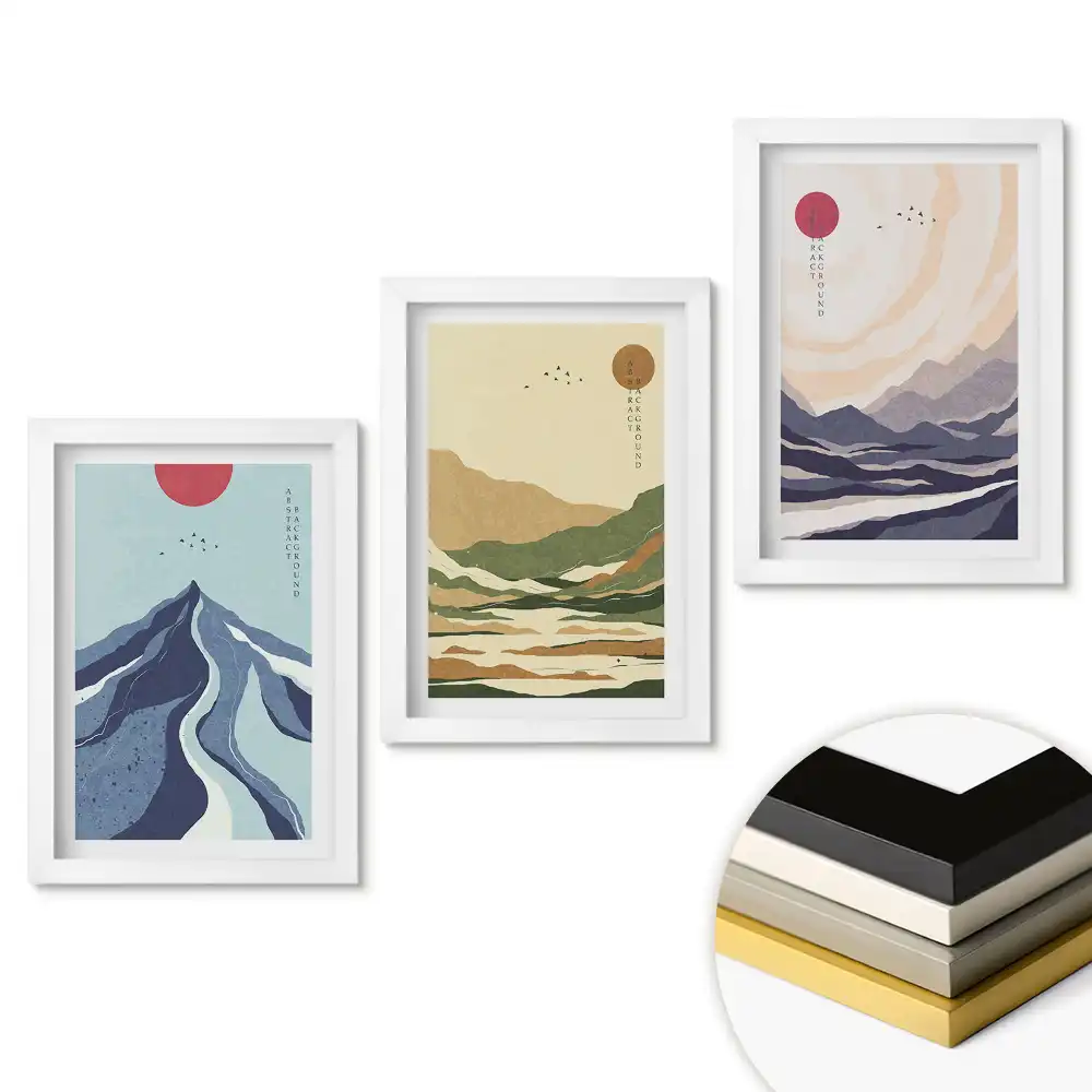 Set 3 tablouri pentru dormitor cu peisaje abstracte în culori armonioase